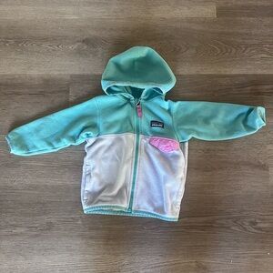 Kids Patagonia Teal and White Hooded Fleece Jacket